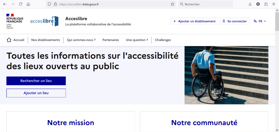 Capture d'écran de la plateforme Acceslibre